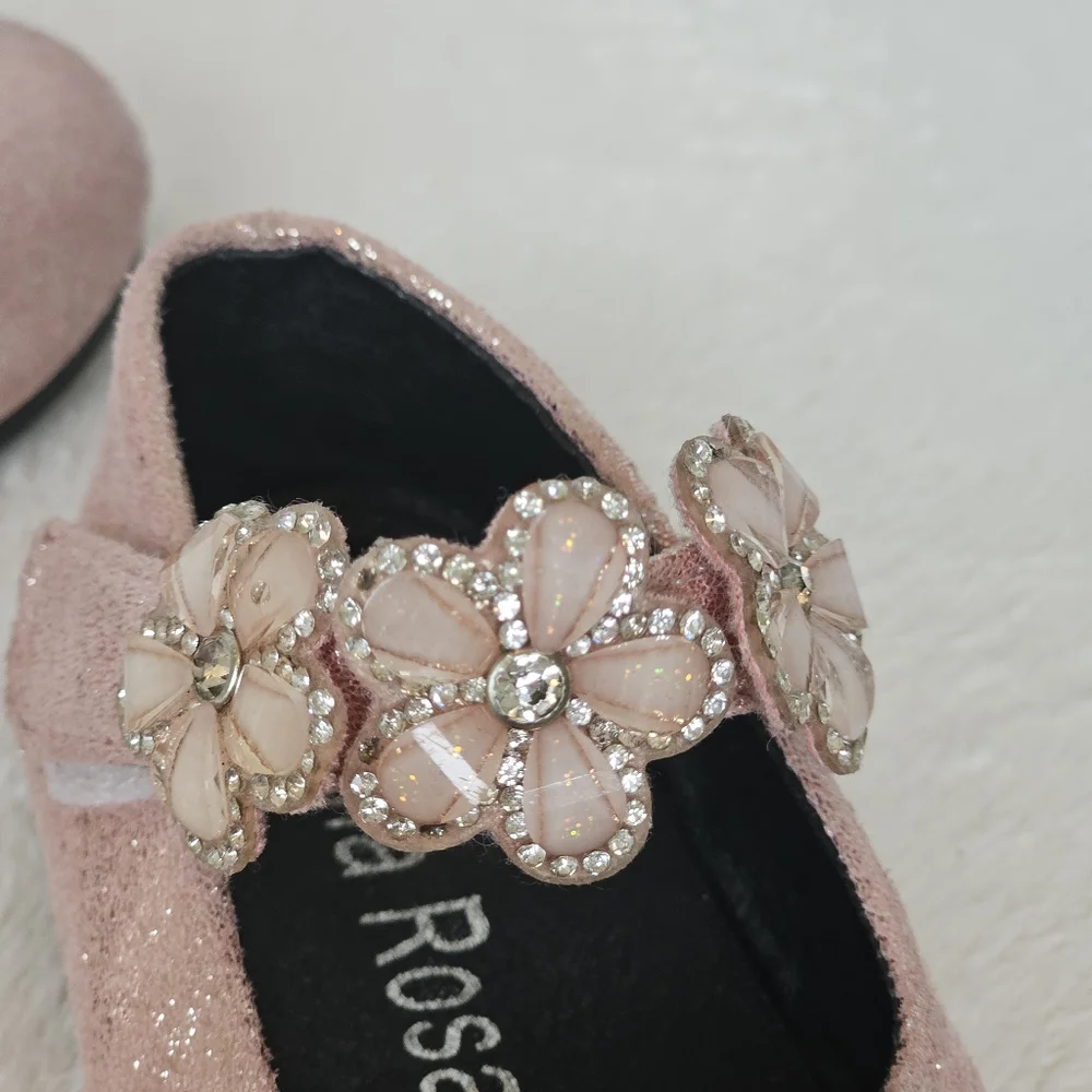 BELLA ROSA | Toddler Little Girls Glitter Pink Flowers Mary Jane Dress Shoes